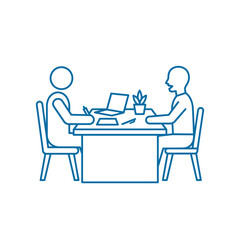 Fototapeta premium Outline Illustration of Two Business Professionals Having a Job Interview or Meeting at an Office Desk