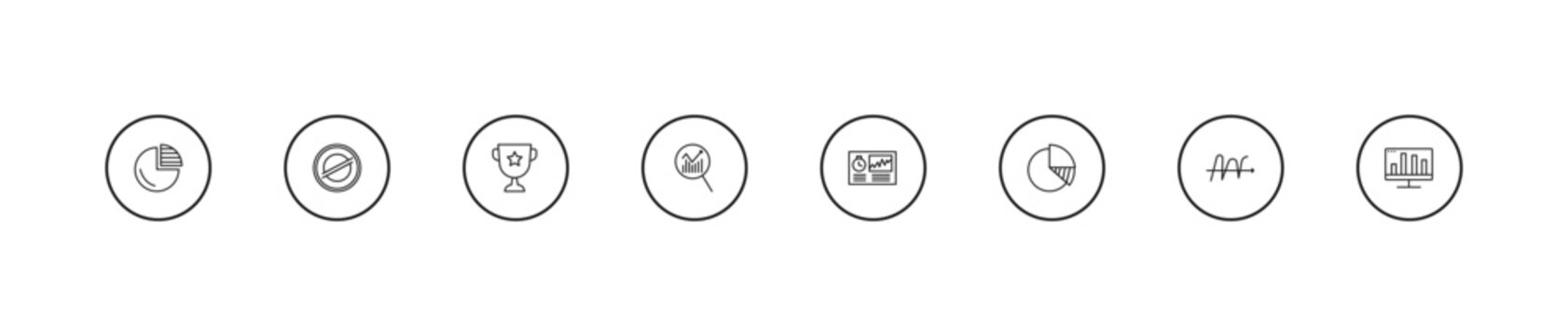 outline business and analytics icons set - achievement, data analytics, hash rate. editable vector for web and mobile ui