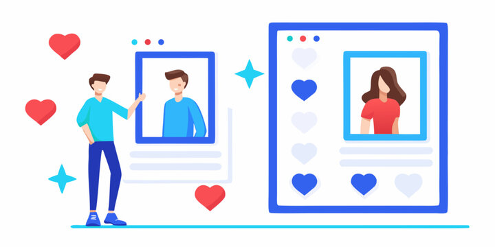 dating app interface illustration with people and heart icons