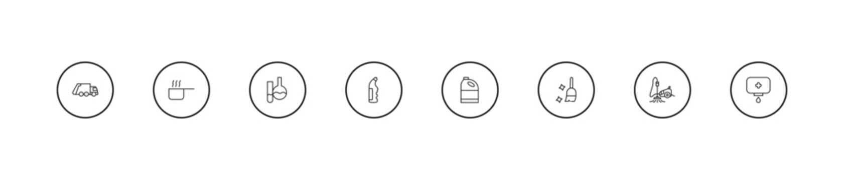 outline cleaning icons set - acid, bleach, bleach cleanin. editable vector for web and mobile ui