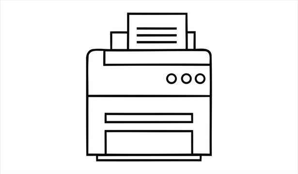 Printer line art vector illustration with office equipment fax machine black and white technology