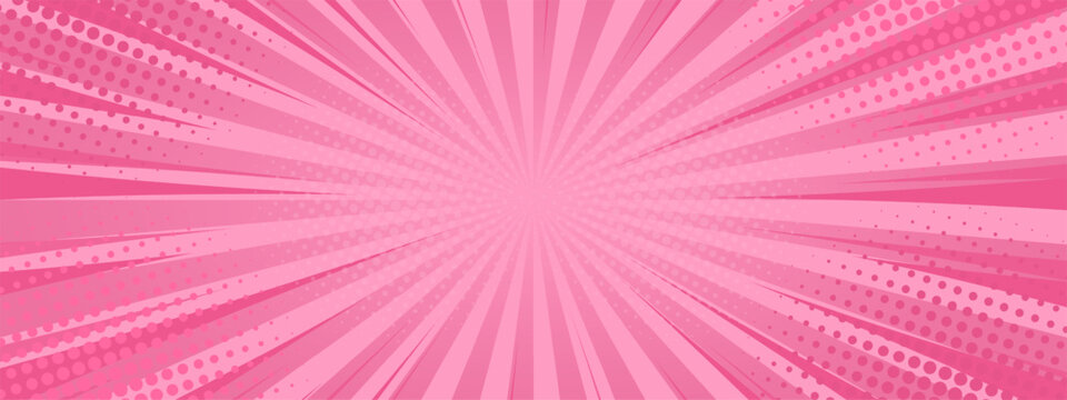 Pink background with radial rays and dots. Abstract pink background in the form of a comic book. Vector EPS 10.