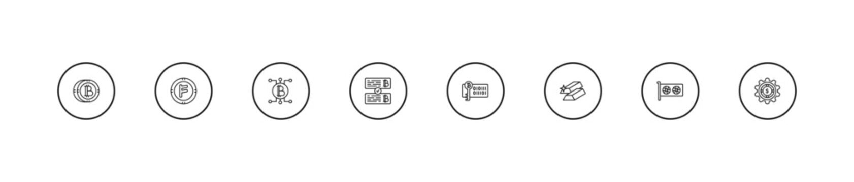 outline cryptocurrency icons set - blockchain, crypto records, bitcoin encryption. editable vector for web and mobile ui