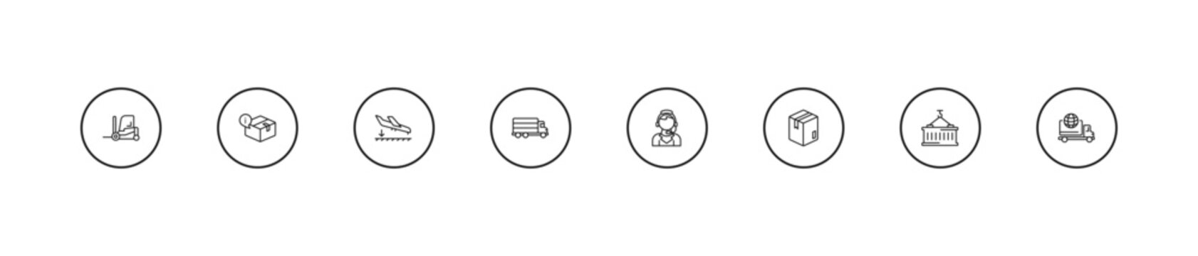 outline delivery and logistic icons set - arrival, shipping, customer support. editable vector for web and mobile ui