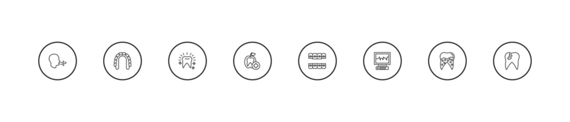 outline dentist icons set - white teeth, dentist, lingual braces. editable vector for web and mobile ui © IconArt