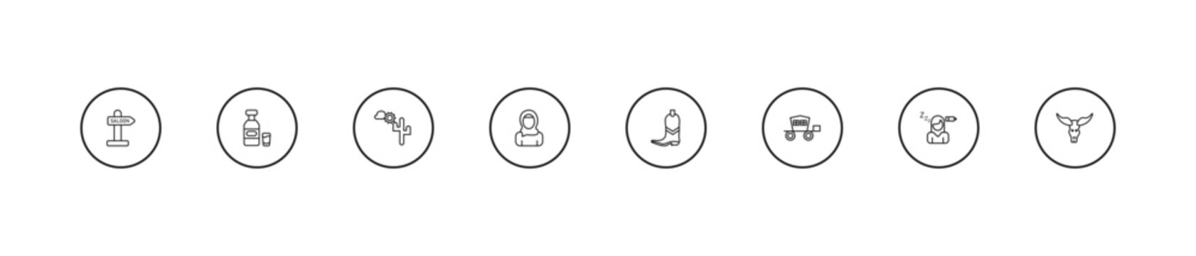 outline desert icons set - desert landscape, arab, far west boot. editable vector for web and mobile ui