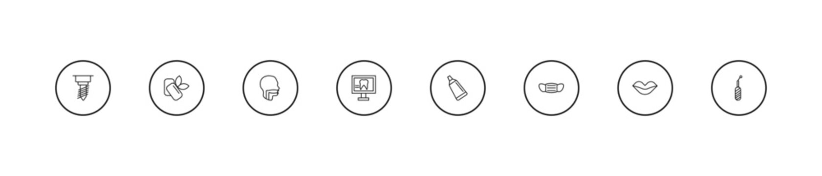 outline dentist icons set - oral, dental monitor, toothpaste tube. editable vector for web and mobile ui