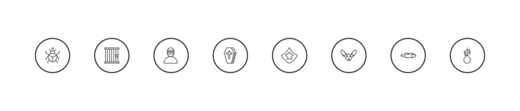 outline desert icons set - bandit, wooden coffin, prefect. editable vector for web and mobile ui