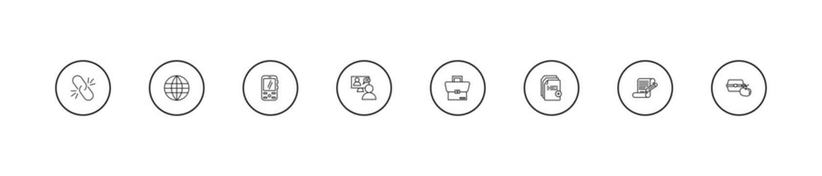 outline education icons set - cellphone, online coaching, case. editable vector for web and mobile ui