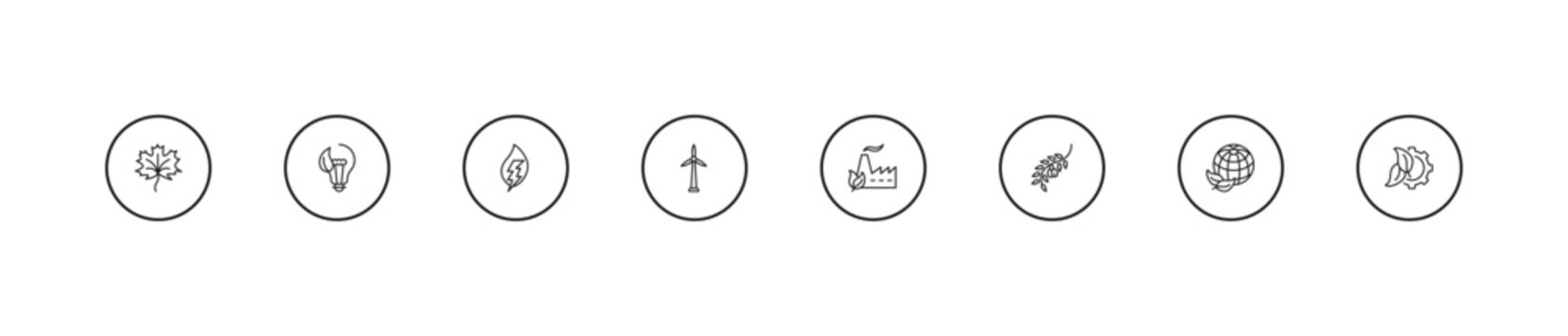 outline ecology icons set - eco energy, wind energy, eco factory. editable vector for web and mobile ui