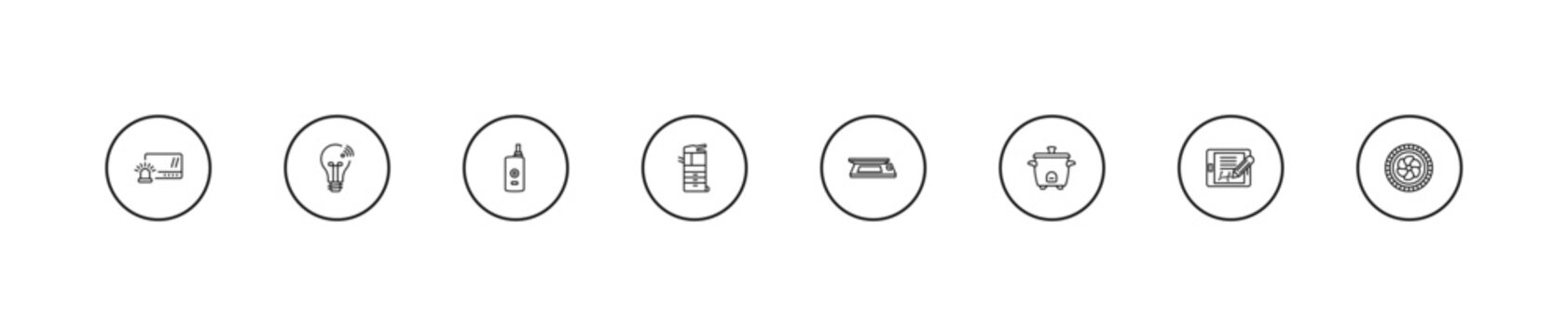 outline electronic devices icons set - vaporizer, copier, scanner. editable vector for web and mobile ui