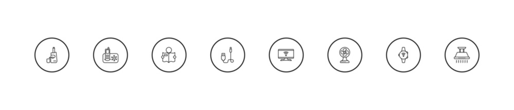 outline electronic devices icons set - book reader, connector, smart tv. editable vector for web and mobile ui