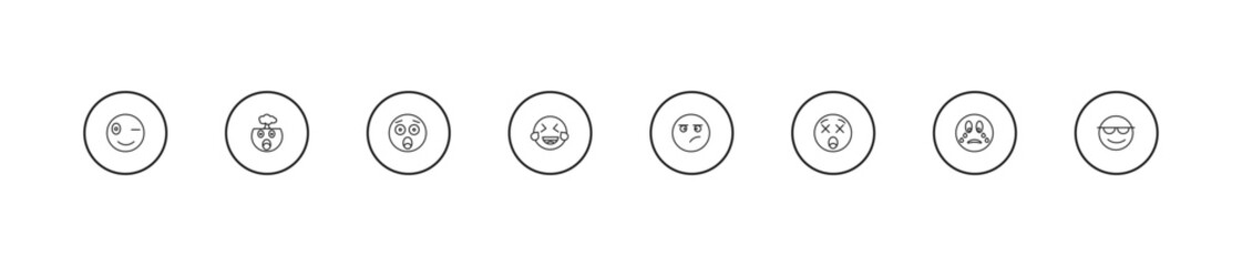 Fototapeta premium outline emoji icons set - hushed emoji, laughing emoji, annoyed editable vector for web and mobile ui