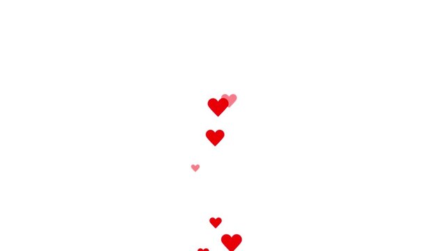 Love explosion overlay Valentines day hearts icon falling animation, Valentines day hearts icon falling animation on white screen background.
 Love Heart Icon Floating Up in Black background.