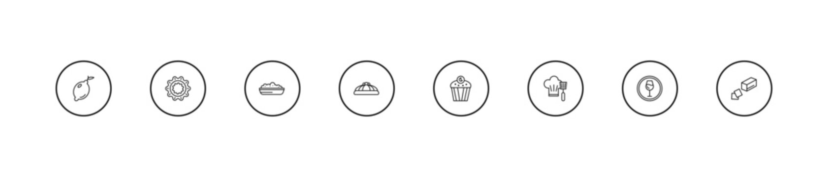 outline food icons set - risotto, king cake, zombie muffin. editable vector for web and mobile ui