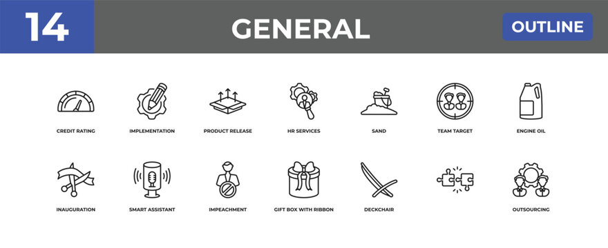 outline general icons set - credit rating, implementation, . editable vector for web and mobile ui