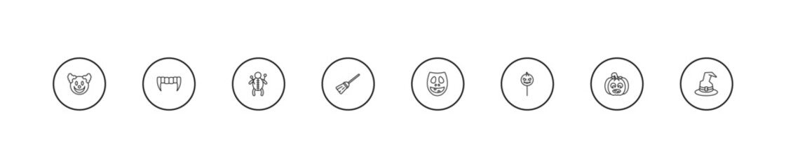 outline halloween icons set - doll, magic broom, facial mask. editable vector for web and mobile ui © IconArt