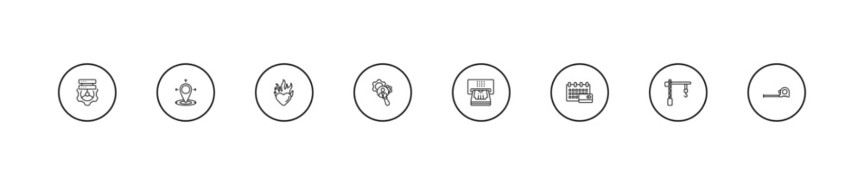 outline general icons set - heart in flames, hr services, atm cash. editable vector for web and mobile ui