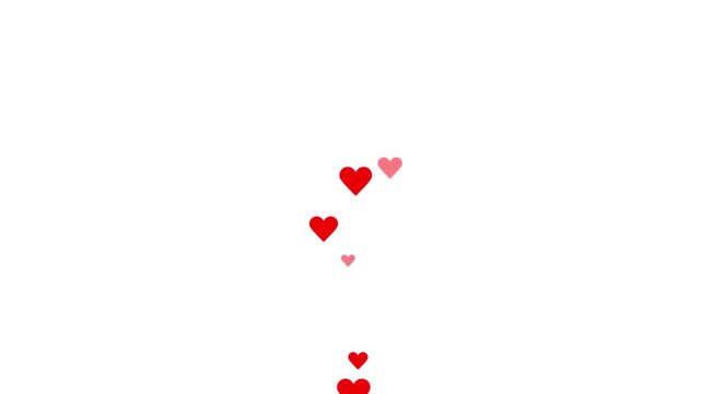 Love explosion overlay Valentines day hearts icon falling animation, Valentines day hearts icon falling animation on white screen background.
 Love Heart Icon Floating Up in Black background.