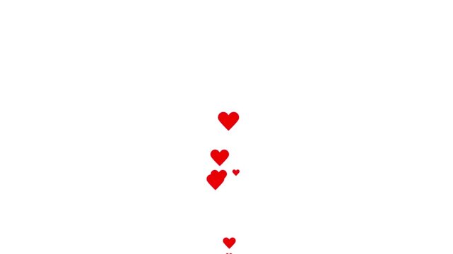 Love explosion overlay Valentines day hearts icon falling animation, Valentines day hearts icon falling animation on white screen background.
 Love Heart Icon Floating Up in Black background.