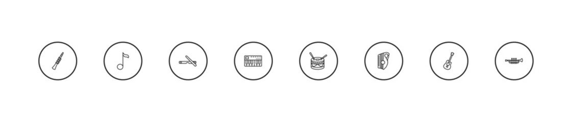 outline music collection. thin icons set - clave, music keyboard, percussion. editable vector for web and mobile ui © IconArt