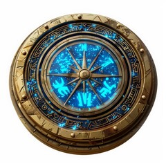 Obraz premium Vintage Gold Astronomical Pocket Watch with Blue Zodiac Dial and Ornate Engravings