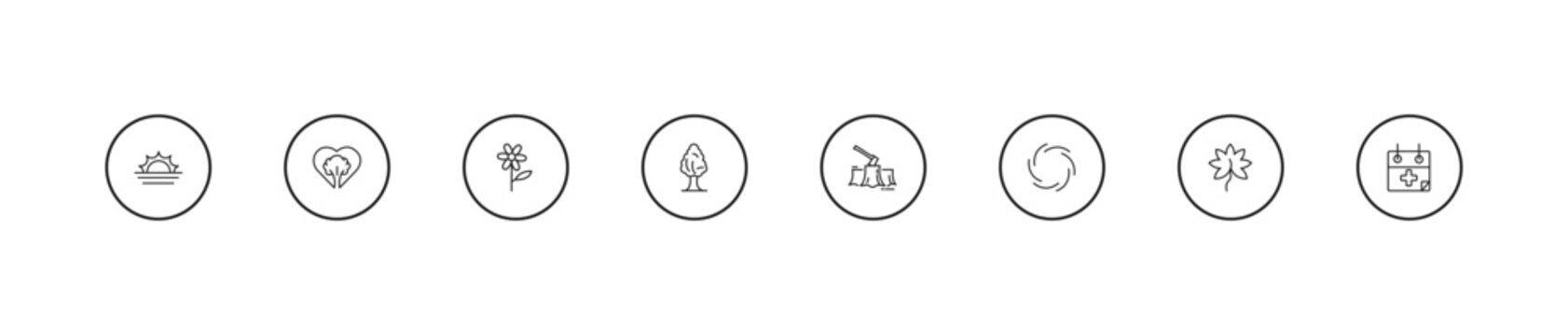 outline nature icons set - oleander, black ash tree, deforestation. editable vector for web and mobile ui