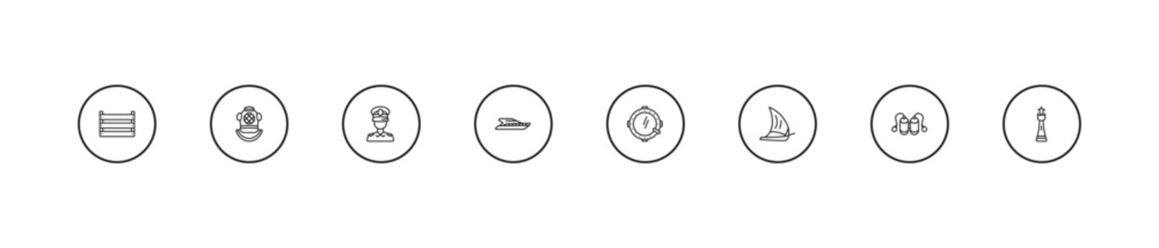 outline nautical icons set - sailor, yatch, porthole. editable vector for web and mobile ui