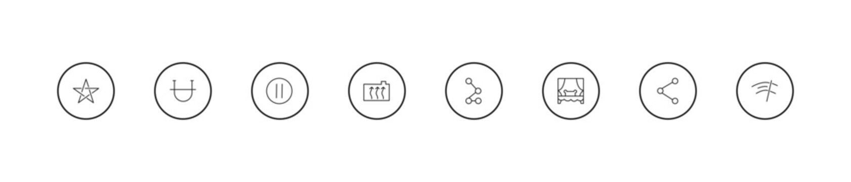 outline shapes icons set - round stop button, engine coolant, z. editable vector for web and mobile ui