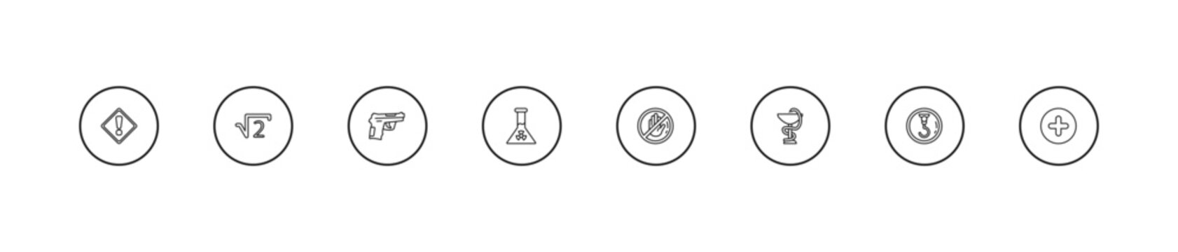 outline signs icons set - guns, radioactive elements, do not touch. editable vector for web and mobile ui