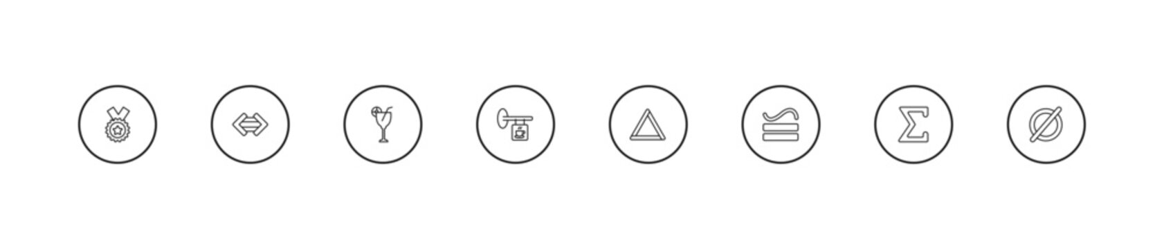 outline signs icons set - drinks, coffee shop, triangles. editable vector for web and mobile ui