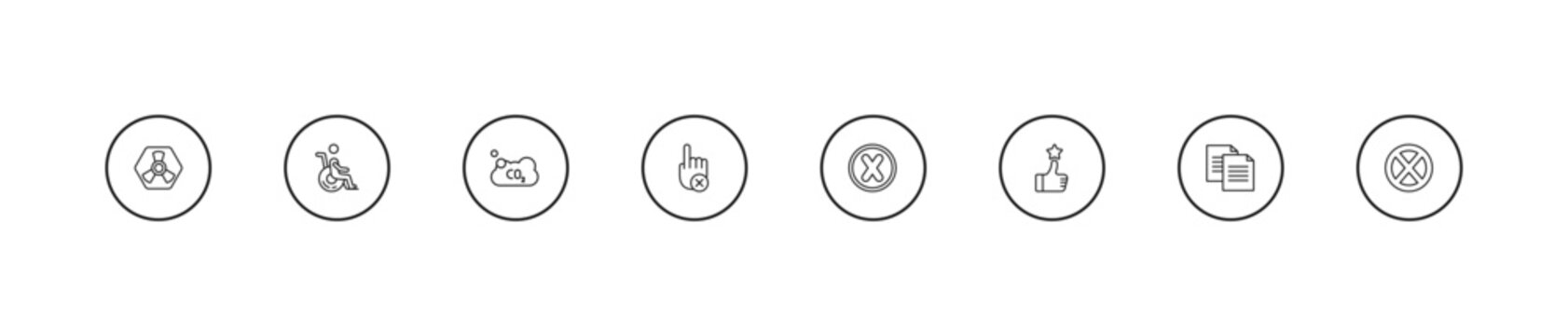 outline signs icons set - co2, no touch, cross. editable vector for web and mobile ui