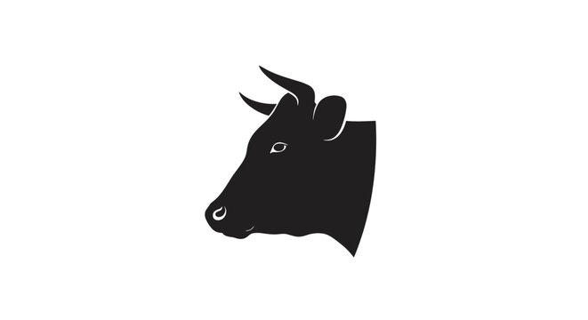 Black cow head with horns profile.