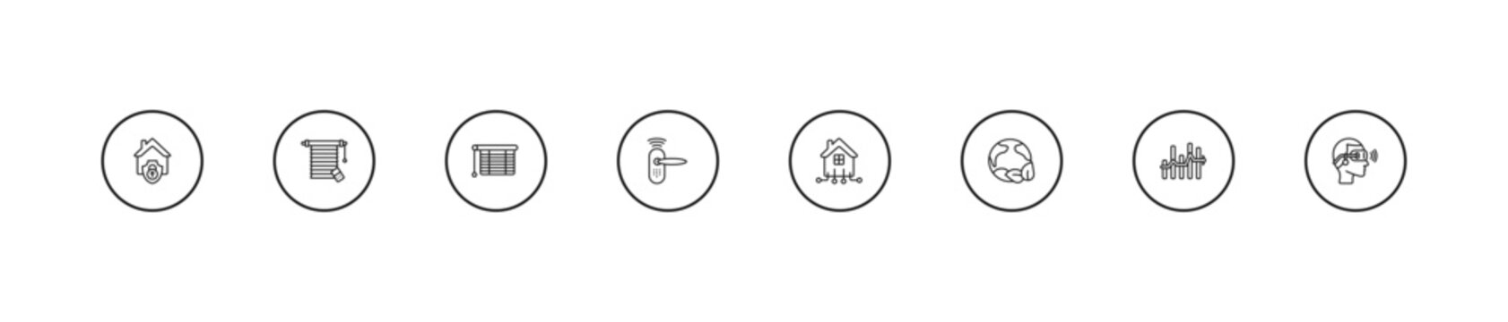 outline smart home icons set - blind, smart lock, automation. editable vector for web and mobile ui