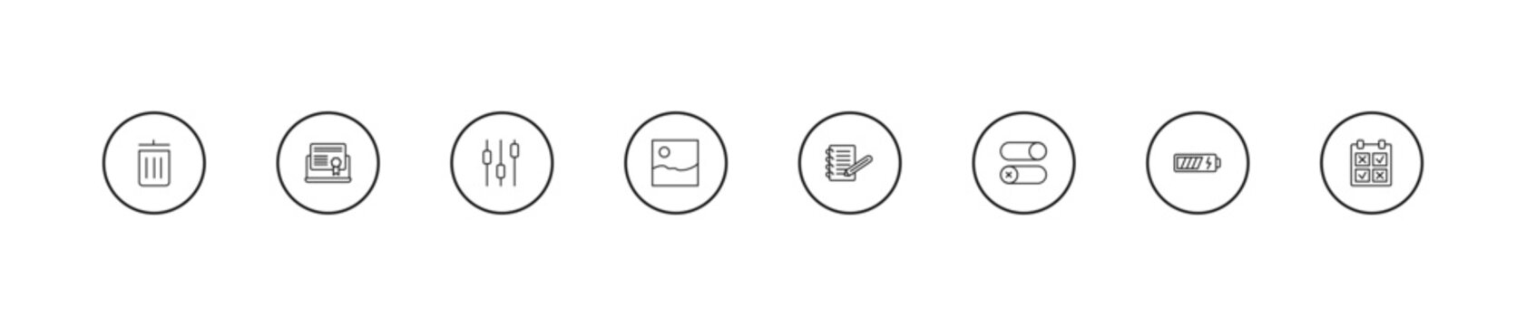 outline user interface icons set - box plot, gallery, note blog. editable vector for web and mobile ui