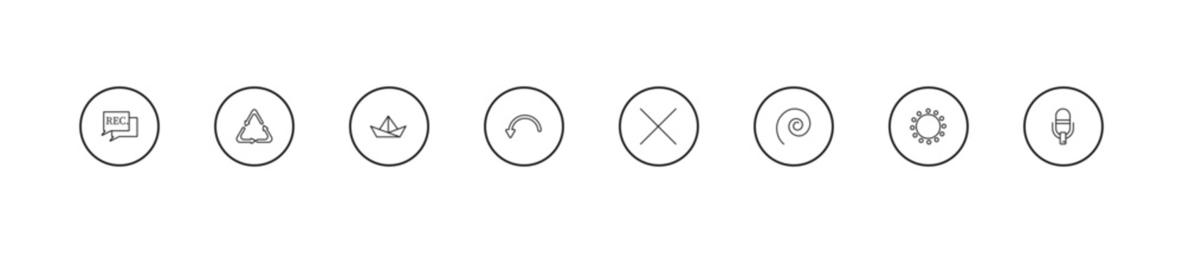 outline user interface icons set - paper boat, curve arrows, close. editable vector for web and mobile ui