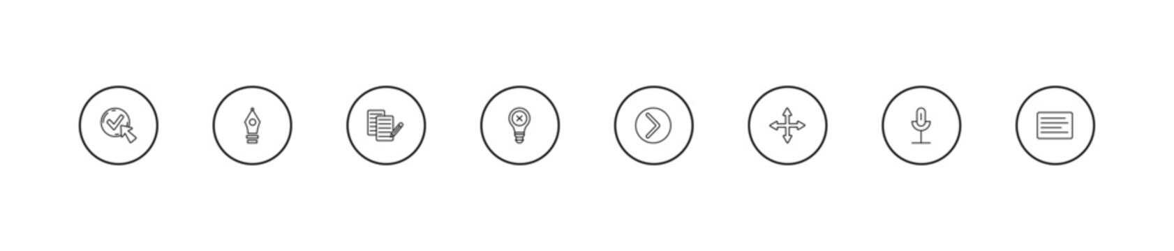 outline user interface icons set - paper work, bad idea, right button. editable vector for web and mobile ui