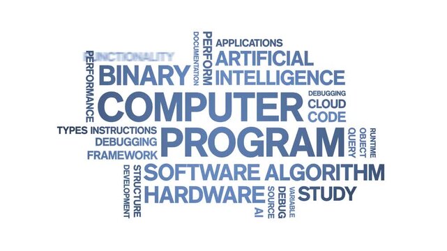 Computer Program animated word cloud-text design animation tag kinetic typography seamless loop.