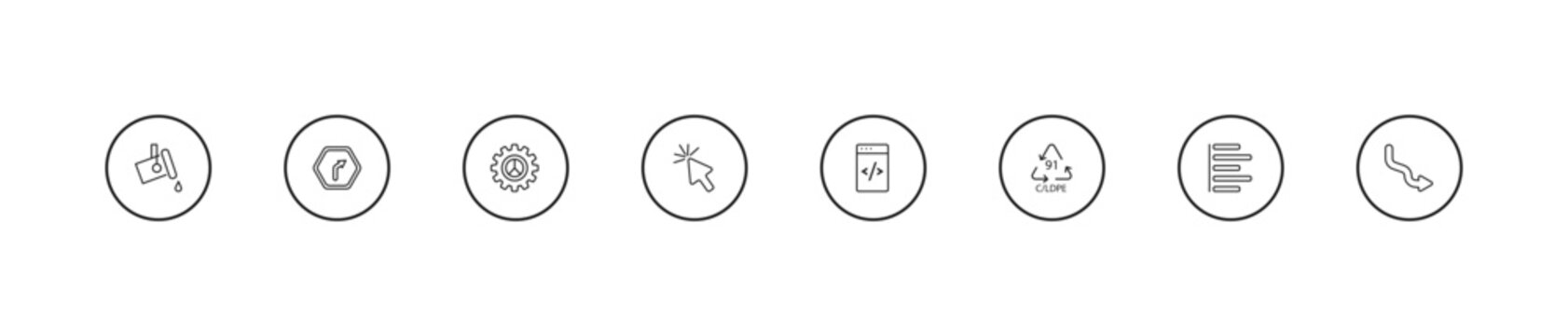 outline user interface icons set - user ting interface, mouse arrow, data coding. editable vector for web and mobile ui