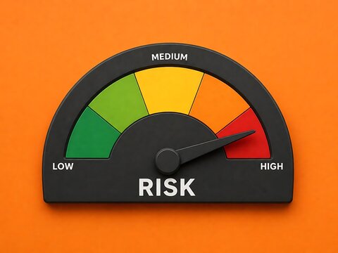 Risk Meter Gauge Showing Low Medium and High Business Risk