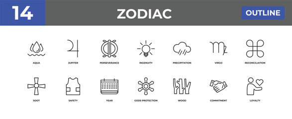 outline zodiac icons set - aqua, jupiter, commitment. editable vector for web and mobile ui © IconArt