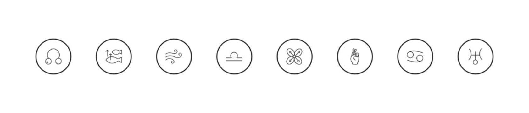 outline zodiac icons set - air, libra, affluence. editable vector for web and mobile ui