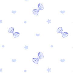 Seamless pattern with lilac bows, hearts and stars © Alena