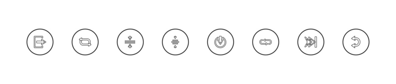 outline arrows icons set - vertical merge, center align, exit down. editable vector for web and mobile ui