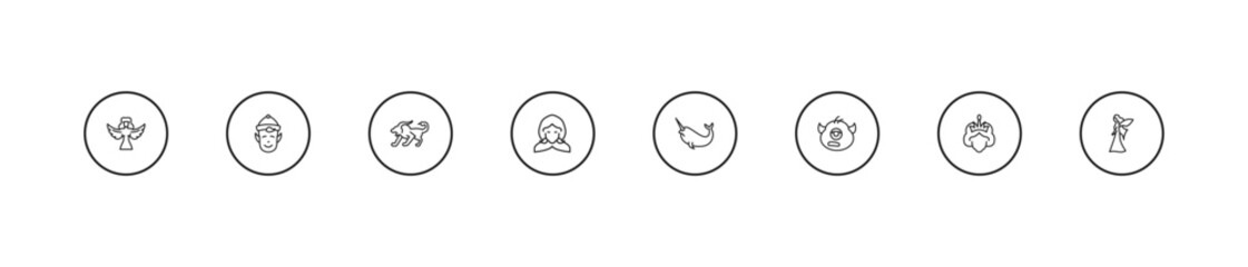 outline fairy tale icons set - chimera, little red riding hood, narwhal. editable vector for web and mobile ui © IconArt