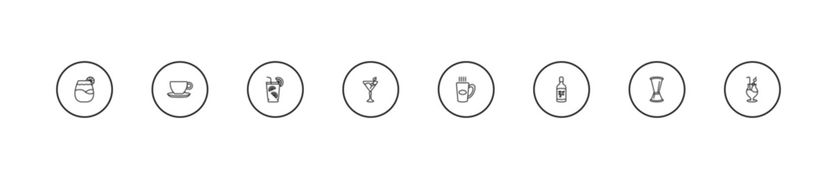 outline drinks icons set - caipirinha, 007 martini, boiling. editable vector for web and mobile ui