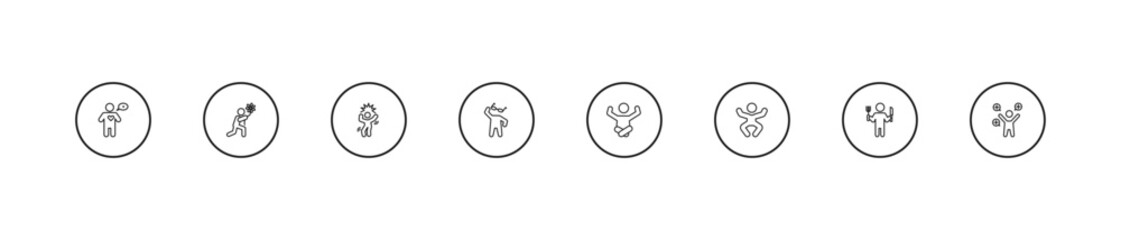 Fototapeta premium outline feelings icons set - crazy human, cool human, relieved human. editable vector for web and mobile ui