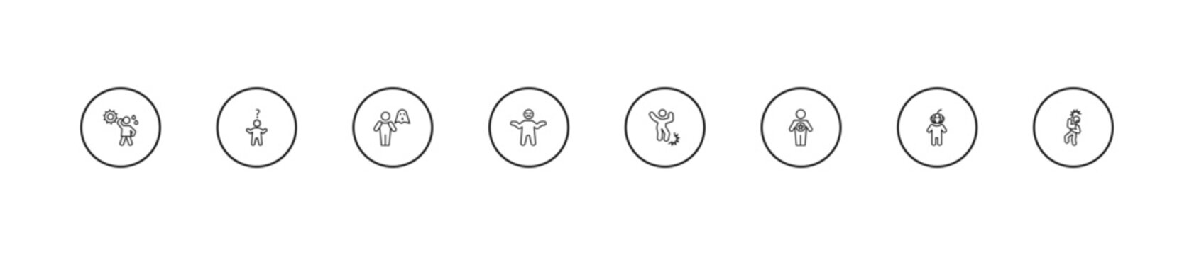 outline feelings icons set - stupid human, disappointed human, pissed off human. editable vector for web and mobile ui