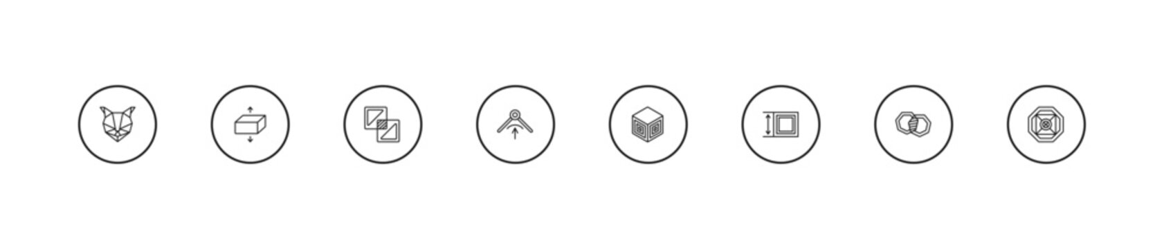outline geometry icons set - exclude, edit corner, side to side of a cube. editable vector for web and mobile ui