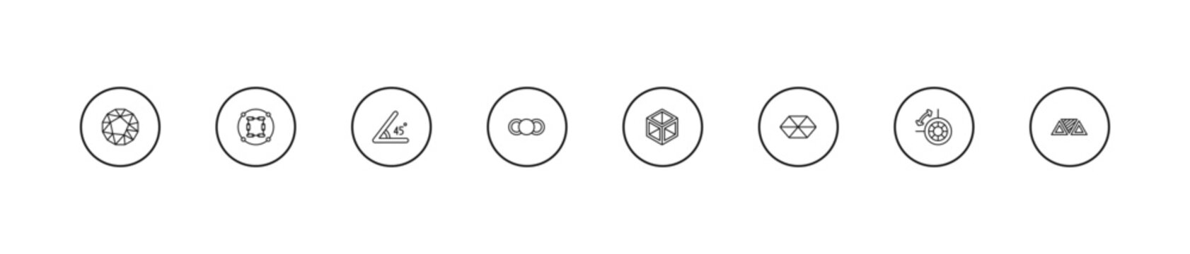 outline geometric figure icons set - angle, front, 3d cube. editable vector for web and mobile ui